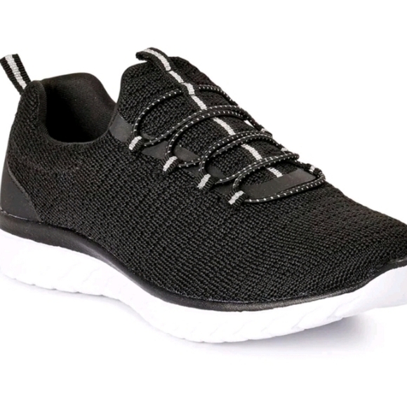 Women's Bungee ATHLETIC Slip-on Sneakers Knit SIZE 9 Wide BLACK WHITE - Picture 7 of 13